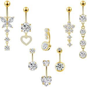 Belly Button Ring Dangle Stainless Steel Belly Rings 14G Belly Button Piercing C